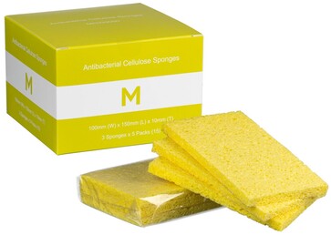 Antibacterial Cellulose Sponges - Yellow, 100mm x 150mm x 10mm, Pack 3 - Matthews