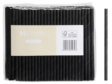 Paper Cocktail Straight Straws - Black, 5mm x 120mm, 300gsm, FSC Mix'  - Matthews